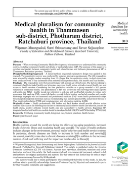 Medical Pluralism for Community Health in Thammasen Sub-District