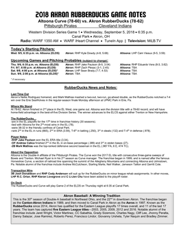 Rubberducks Game Notes 090518