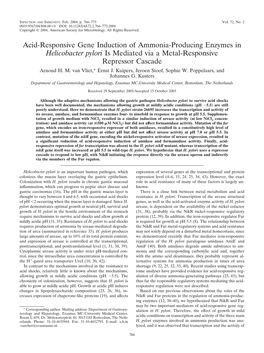 Helicobacter Pylori Is Mediated Via a Metal-Responsive Repressor Cascade Arnoud H