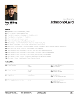 Roy Billing. Height 170 Cm