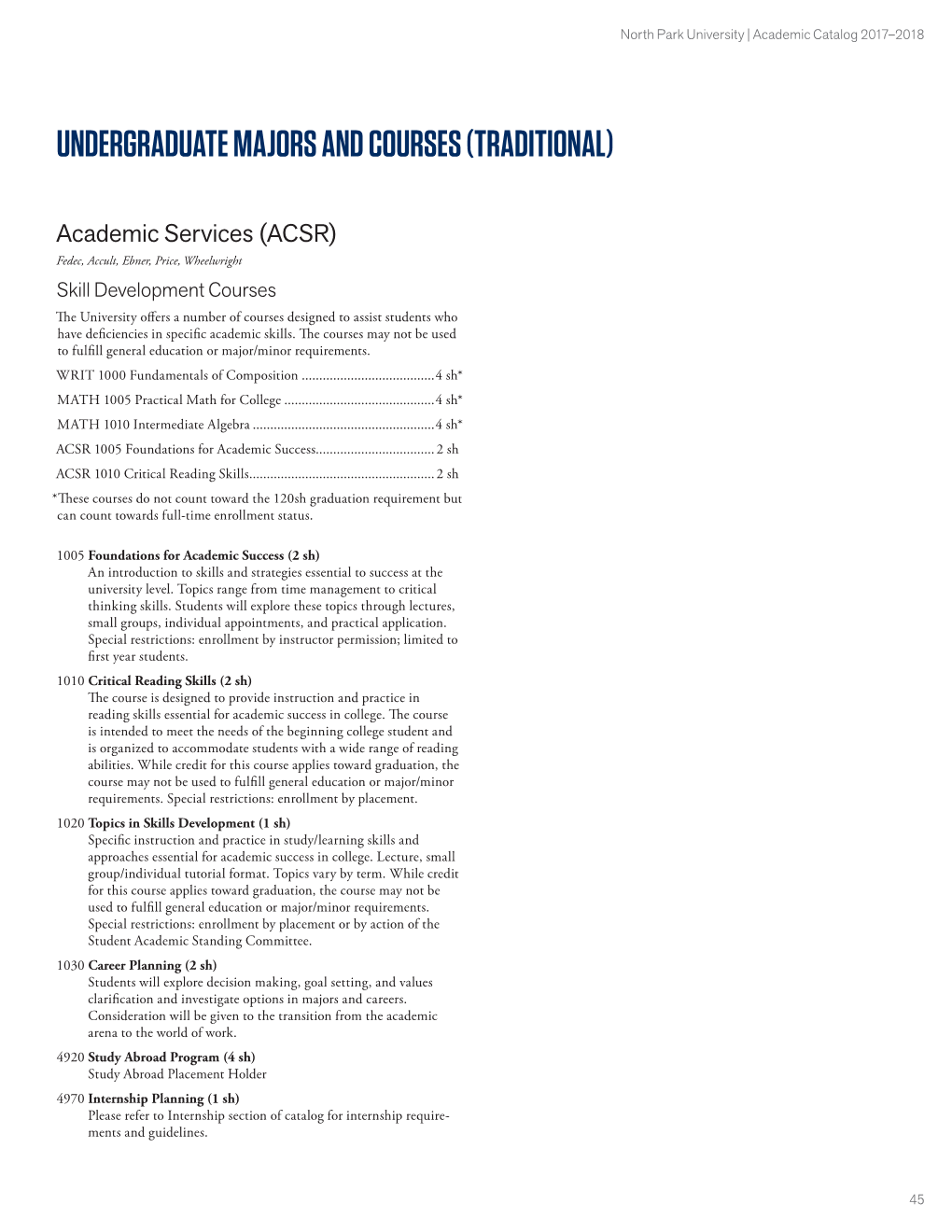 Undergraduate Majors and Courses (Traditional)