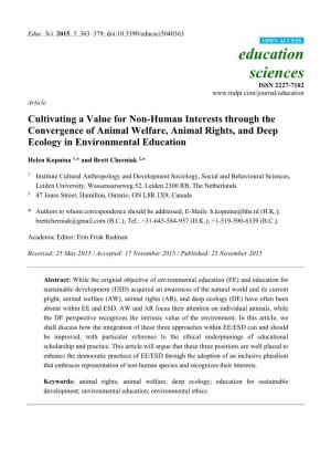Cultivating a Value for Non-Human Interests Through the Convergence of Animal Welfare, Animal Rights, and Deep Ecology in Environmental Education