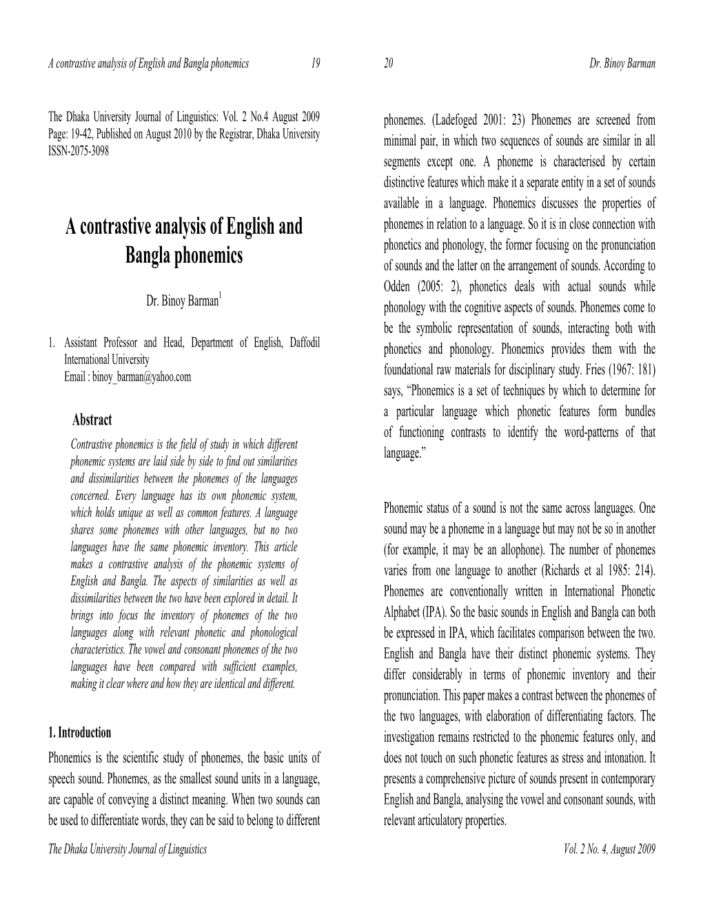 A Contrastive Analysis of English and Bangla Phonemics 19 20 Dr