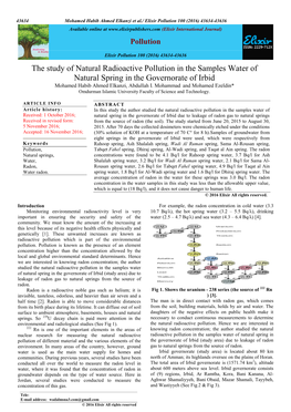 The Study of Natural Radioactive Pollution in the Samples Water of Natural Spring in the Governorate of Irbid Mohamed Habib Ahmed Elkanzi, Abdullah I