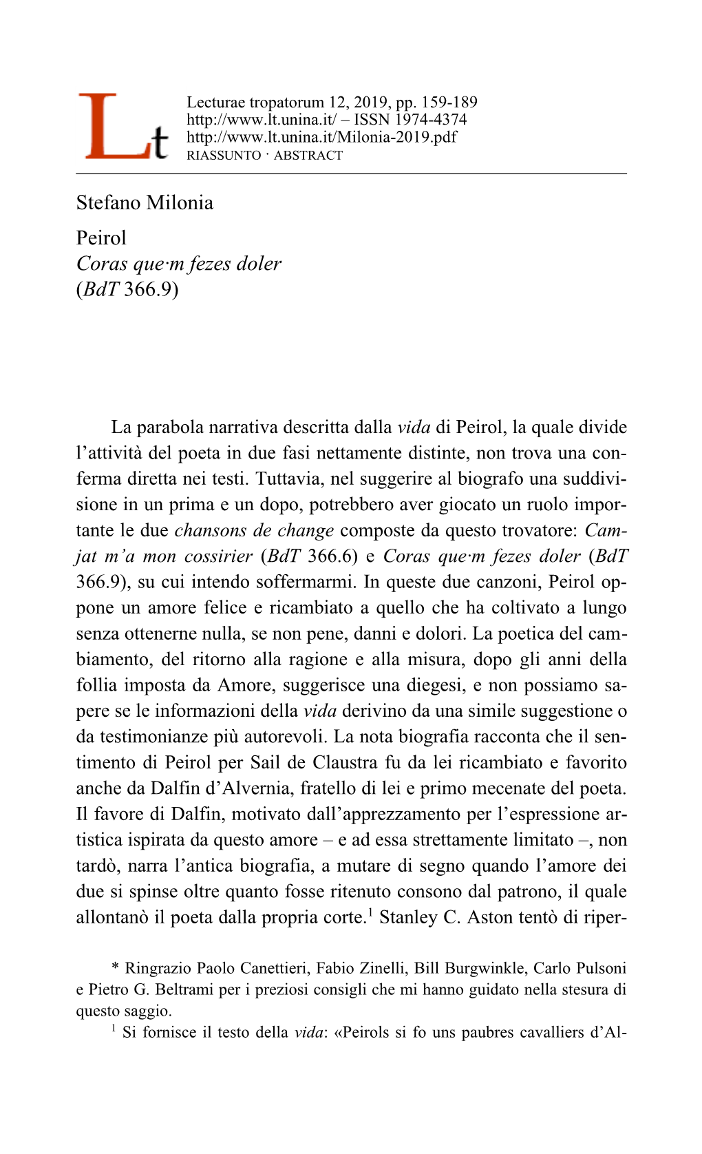 Stefano Milonia Peirol Coras Que·M Fezes Doler (Bdt 366.9)