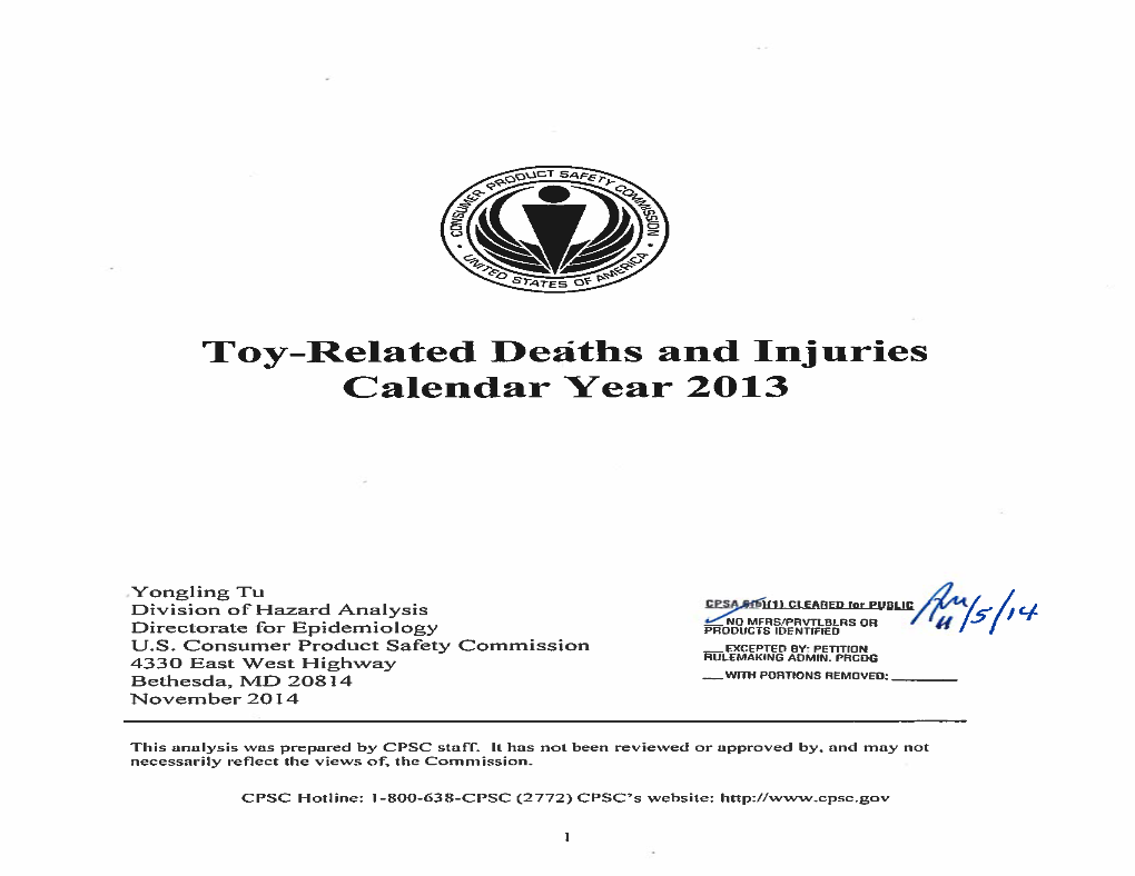 Toy Related Deaths and Injuries