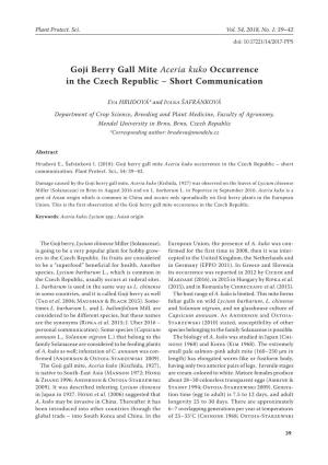 Goji Berry Gall Mite Aceria Kuko Occurrence in the Czech Republic – Short Communication