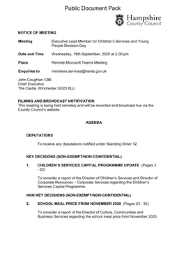 (Public Pack)Agenda Document for Executive Lead Member For