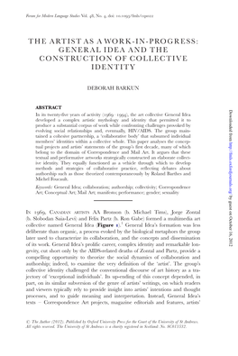 The Artist As a Work-In-Progress: General Idea and the Construction of Collective Identity