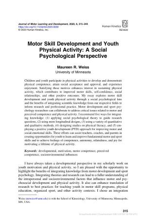 Motor Skill Development and Youth Physical Activity: a Social Psychological Perspective