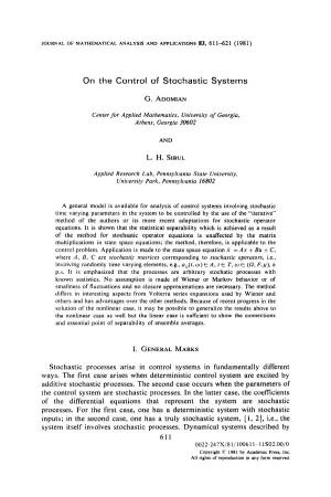 On the Control of Stochastic Systems