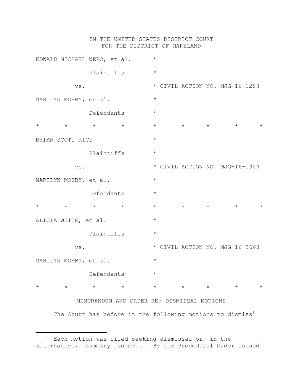 In the United States District Court for the District of Maryland