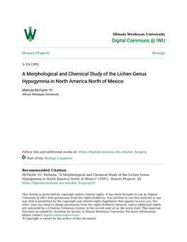 A Morphological and Chemical Study of the Lichen Genus Hypogymnia in North America North of Mexico