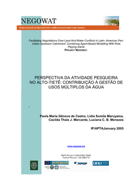 Perspectiva Da Atividade Pesqueira No Alto-Tietê: Contribuição À Gestão De Usos Múltiplos Da Água