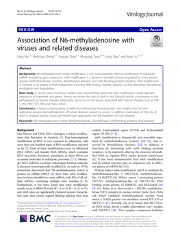 Association of N6-Methyladenosine with Viruses and Related Diseases Fang Wu1,2, Wenzhao Cheng1,3*, Feiyuan Zhao1,2, Mingqing Tang1,4,2, Yong Diao2 and Ruian Xu1,4,2*