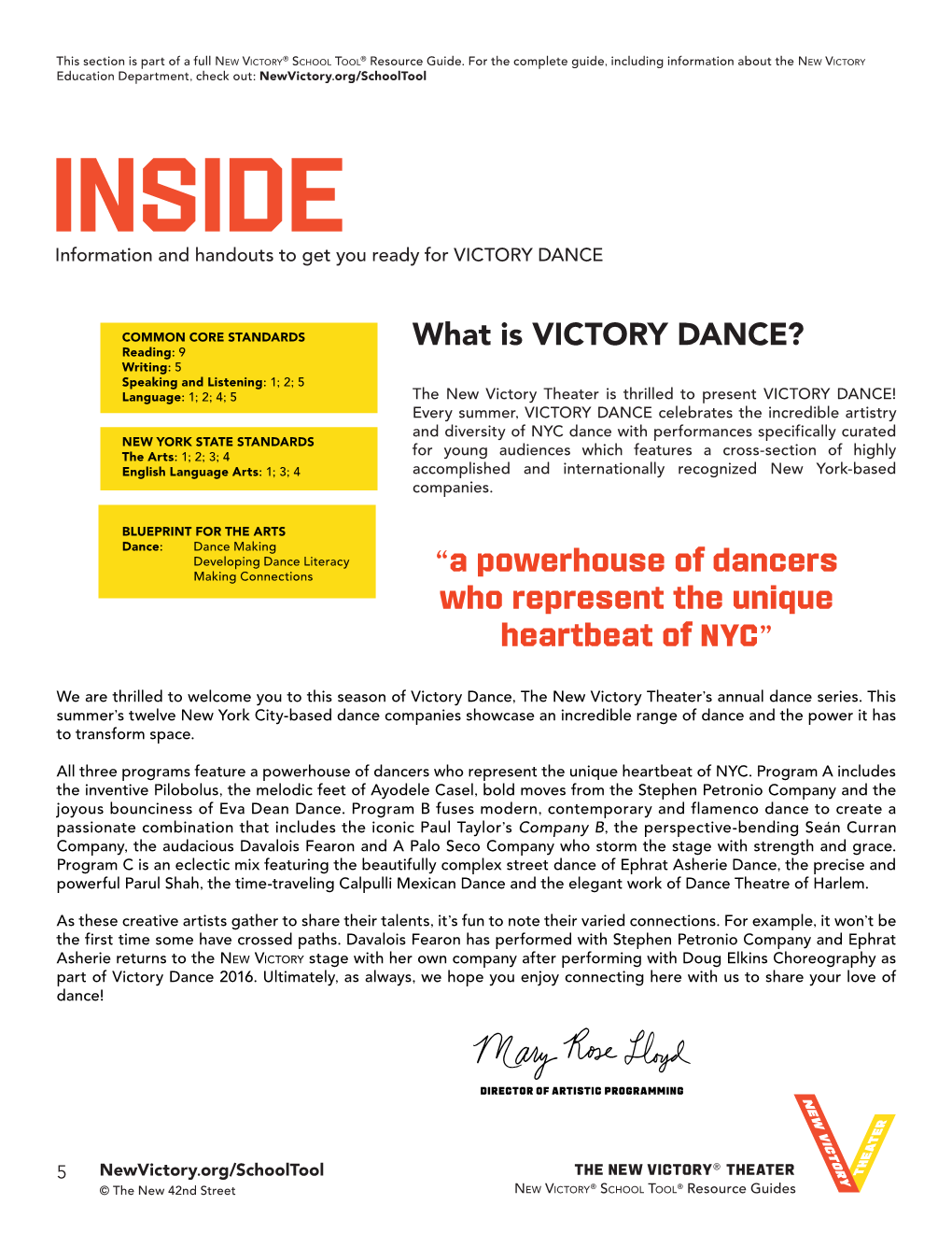 INSIDE Information and Handouts to Get You Ready for VICTORY DANCE
