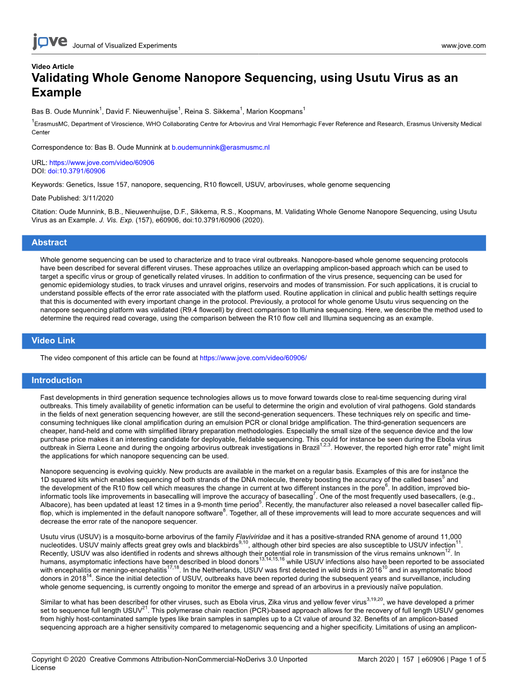 Validating Whole Genome Nanopore Sequencing, Using Usutu Virus As an Example