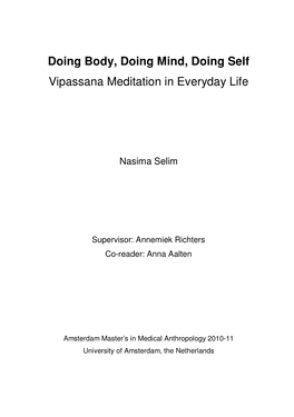Doing Body, Doing Mind, Doing Self Vipassana Meditation in Everyday Life