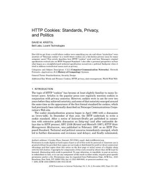 HTTP Cookies: Standards, Privacy, and Politics