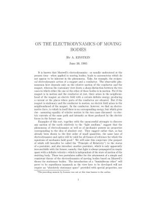 On the Electrodynamics of Moving Bodies