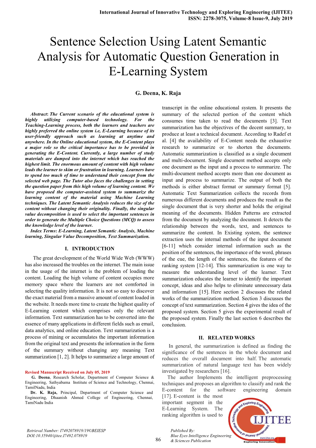 Sentence Selection Using Latent Semantic Analysis for Automatic Question Generation In