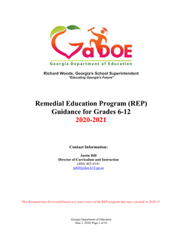 Remedial Education Program (REP) Guidance for Grades 6-12 2020-2021