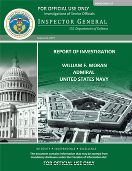 Report of Investigation William F. Moran Admiral United States Navy