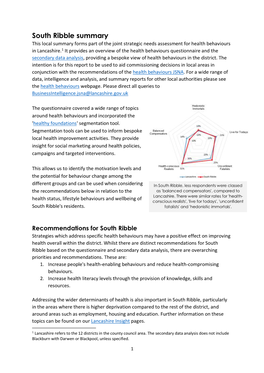 Health Behaviours District Summary for South Ribble
