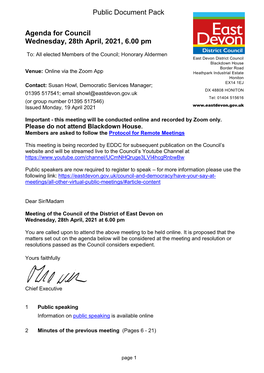 (Public Pack)Agenda Document for Council, 28/04/2021 18:00
