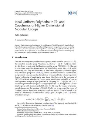 Ideal Uniform Polyhedra in H and Covolumes of Higher Dimensional Modular Groups
