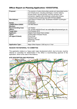 Officer Report on Planning Application: 15/03373/FUL