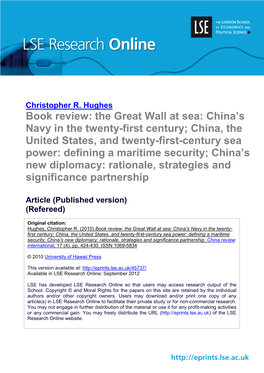 The Great Wall at Sea: China's Navy in the Twenty-First Century