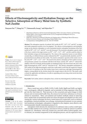 Effects of Electronegativity and Hydration Energy on the Selective Adsorption of Heavy Metal Ions by Synthetic Nax Zeolite