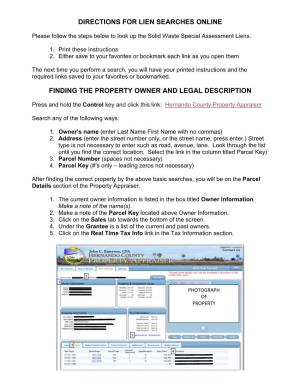Directions for Lien Searches Online Finding the Property