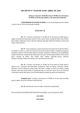 Decreto Nº 19.649 De 20 De Abril De 2020 D E C R E