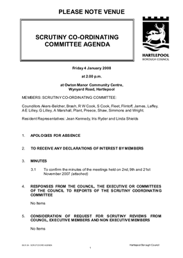 Please Note Venue Scrutiny Co-Ordinating Committee Agenda