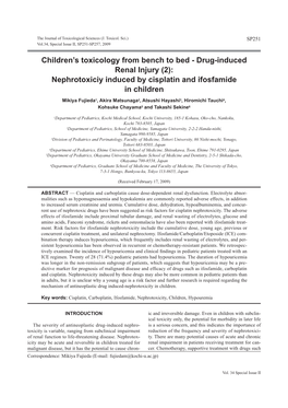 Children's Toxicology from Bench to Bed-Drug-Induced Renal Injury (2): Nephrotoxiciy Induced by Cisplatin and Ifosfamide in Children