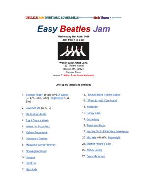 Easy Beatles Jam ​ W​Ednesday 11Th April 2018 ​ ​ Jam from 7 to 9 Pm
