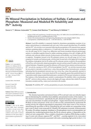 Pb Mineral Precipitation in Solutions of Sulfate, Carbonate and Phosphate: Measured and Modeled Pb Solubility and Pb2+ Activity