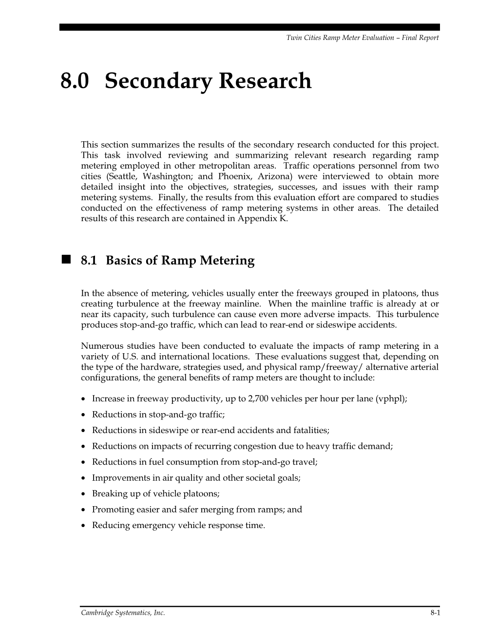 Twin Cities Ramp Meter Evaluation – Final Report