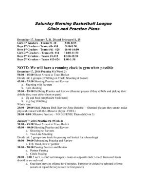 Saturday Morning Basketball League Clinic and Practice Plans
