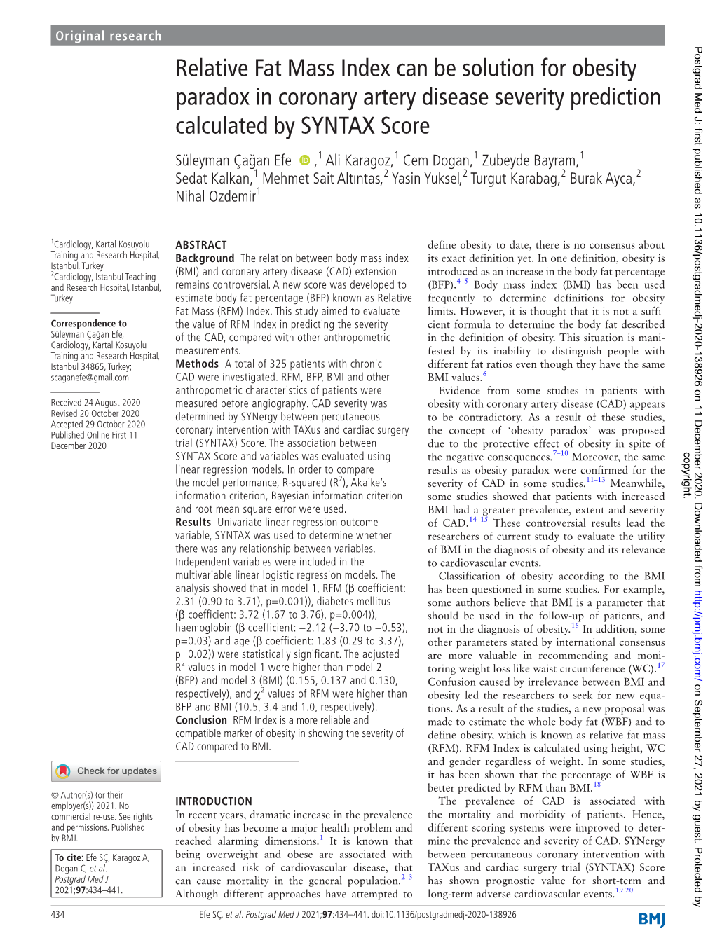 Relative Fat Mass Index Can Be Solution for Obesity Paradox In