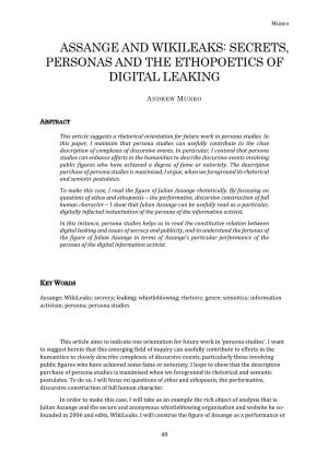 Assange and Wikileaks: Secrets, Personas and the Ethopoetics of Digital Leaking
