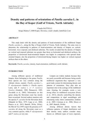 Density and Patterns of Orientation of Patella Caerulea L. in the Bay of Koper (Gulf of Trieste, North Adriatic)