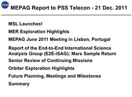 MEPAG Report to PSS Telecon - 21 Dec