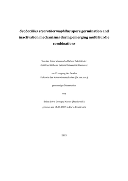 Geobacillus Stearothermophilus Spore Germination and Inactivation Mechanisms During Emerging Multi Hurdle Combinations