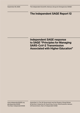 Independent SAGE Response to SAGE “Principles for Managing SARS-Cov-2 Transmission Associated with Higher Education” The