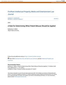 A Rule for Determining When Patent Misuse Should Be Applied