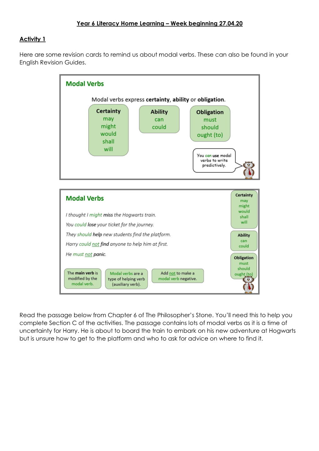 Year 6 Literacy Home Learning – Week Beginning 27.04.20 Activity 1