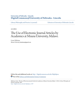 The Use of Electronic Journal Articles by Academics at Mzuzu University, Malawi